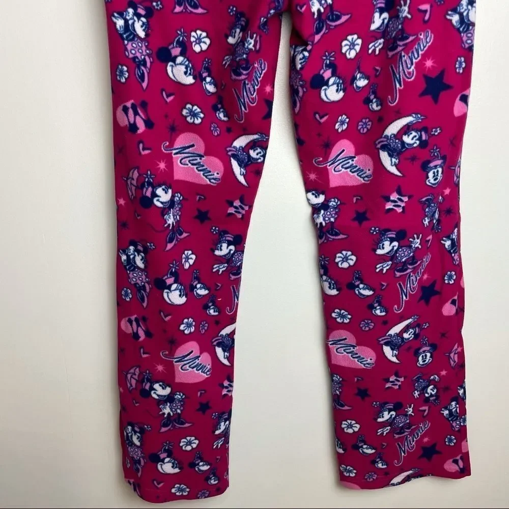 Disney Mini Mouse Solid Pink Graphic Hearts Pajama Pants size L Ultra Soft - Picture 3 of 10